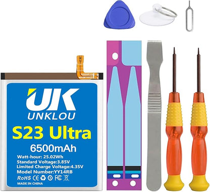 Galaxy S23 Ultra Battery, [Upgraded] UNKLOU 6500mAh Li-Polymer EB-BS918ABY Replacement Battery for Galaxy S23 Ultra 5G SM-S918U SM-S918U1 SM-S918B/DS with Repair Tool Kit [12 Month Service]