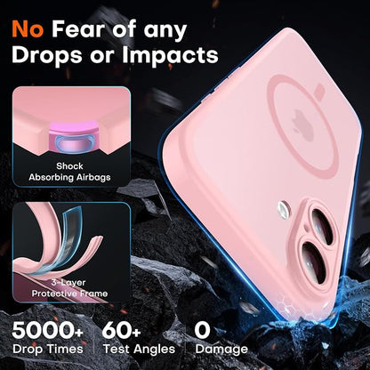 TOCOL for Phone 16 Case, Compatible with Magsafe Charger, Full Camera Protection, Drop Protection, Translucent Matte Phone Case for iPhone 16 6.1 inch (Light Pink)