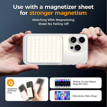 Magnetic Selfie Light for Cell Phone, gliship 128 Led Selfie Light Compatible with Magsafe Rechargeable Portable Clip Fill Light with 3 Lights Modes for Phone Camera Laptop Camera