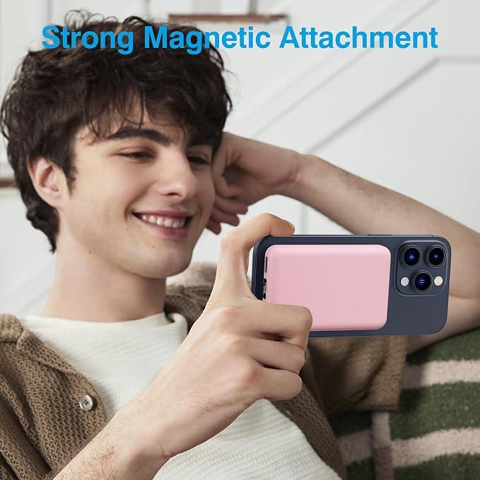 AOGUERBE for Magsafe Portable Charger, 10000mAh Magnetic Power Bank PD 22.5W Fast Charging Wireless Battery Pack with LED Display for iPhone 17/16/15/14/13/12 Series-Pink