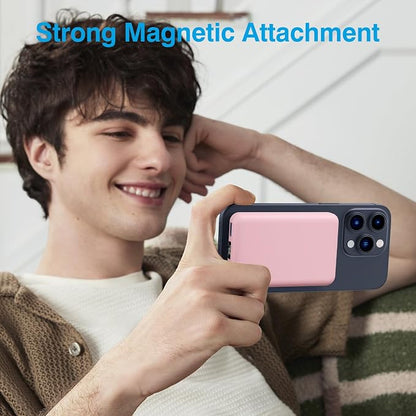 AOGUERBE for Magsafe Portable Charger, 10000mAh Magnetic Power Bank PD 22.5W Fast Charging Wireless Battery Pack with LED Display for iPhone 17/16/15/14/13/12 Series-Pink