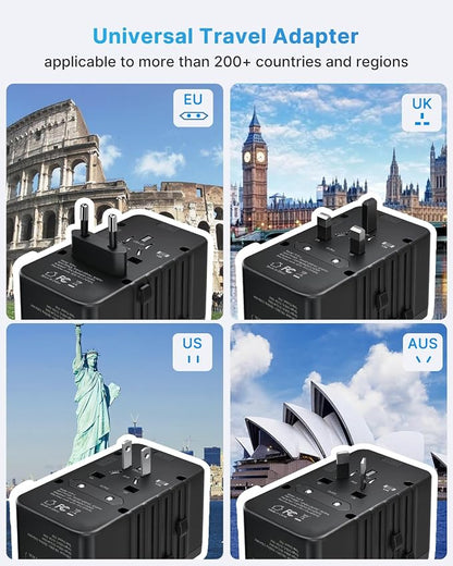 220V to 110V Travel Voltage Converter, VINTAR 2000W International Universal Voltage Converter US to Europe Adapter with 4 USB Ports (2 USB C), Step Down Power Converter Adapter Combo for US EU UK AUS
