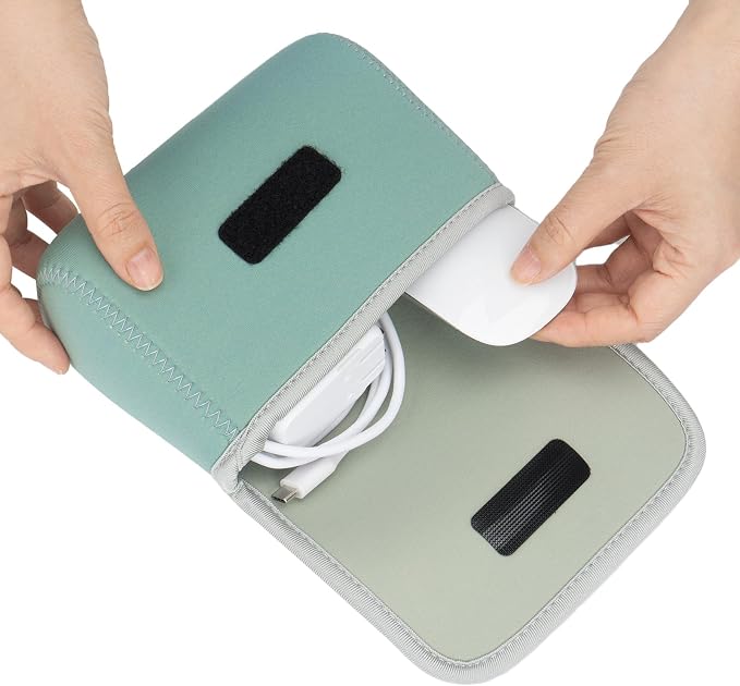 LENTION Mint Green Neoprene Electronic Organizer Pouch with Hook-and-Loop | Compact Tech Storage Fits Laptop Adapter, Mice, Charger, Power Bank & Cable to Keep Daily Travel Accessories Neatly Sorted