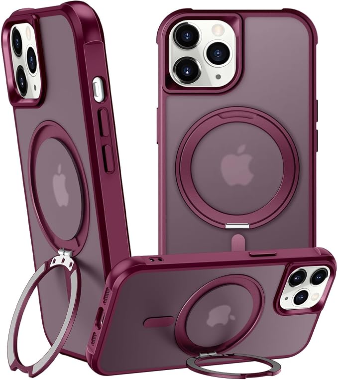 360° Magnetic Swivel Ring for iPhone 12 pro case, Built-in Metal Stand and Ring Holder, Magsafe Compatible, Military Grade Protection, Shock and Vibration Resistant - Wine Red