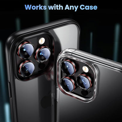 Uyiton for iPhone 13 Pro Max/13 Pro Camera Lens Protector - [2025 Design] Military-Grade Tempered Glass Metal Camera Cover, Outdoor/Travel/Daily Use, Black+Red