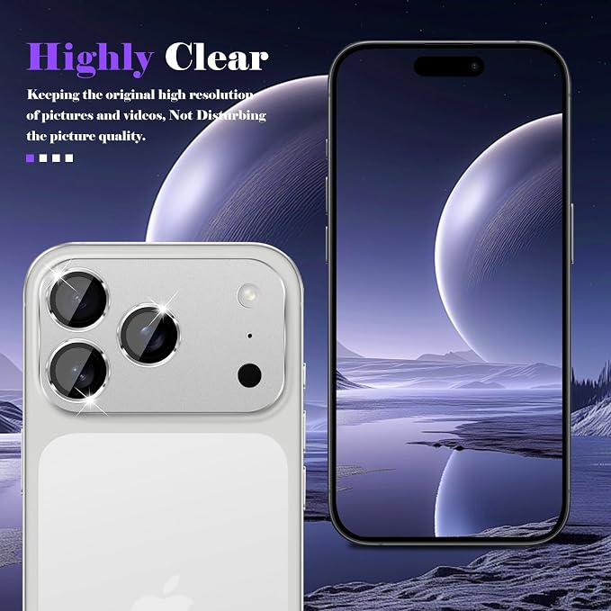 Camera Lens Protector for iPhone 17 Pro Max Camera Lens Protector [Strong Adsorption] [Not Easy to Break] Metal Tempered Glass Rear Camera Screen Cover - Silver