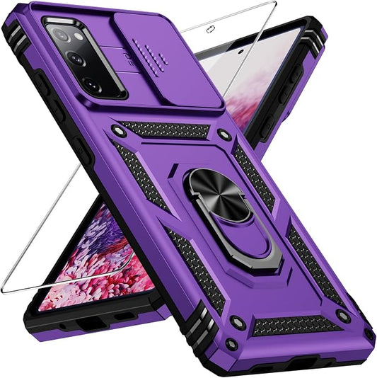 Weycolor for Samsung Galaxy S20 FE 5G Case with Camera Lens Cover, HD Screen Protector, 10 FT Military Grade Drop Protection, Magnetic Ring Holder Kickstand Protective Phone Case, Deep Purple