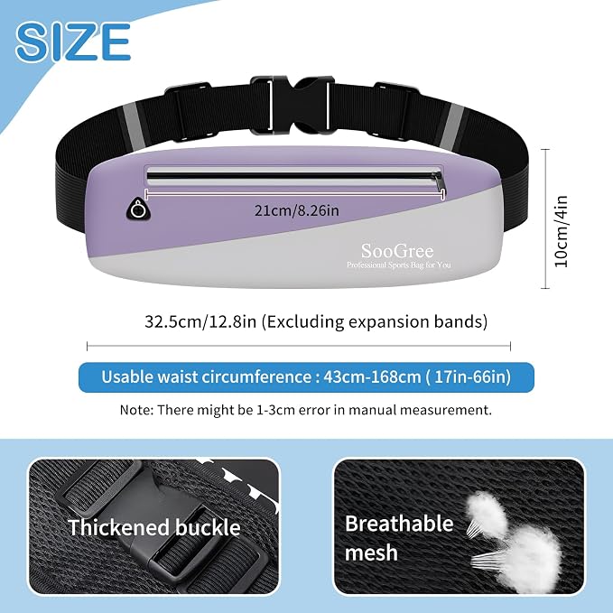 SooGree Slim Fanny Packs for Women Men,Waterproof Waist Pack with Reflective Strip Adjustable Strap,Running Belt for Sports Workout Cycling Hiking, Casual Hands-Free Wallets Phone Bag