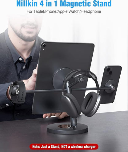 Nillkin Tablet Stand with MagSafe Ring, 4 in 1 Magnetic Stand for Tablet/Phone/Apple Watch/Headphone, 360º Rotating, DIY at Will, Aluminum Cell Phone Stand, Tablet Stand for Desk, Supports 5-13 inch