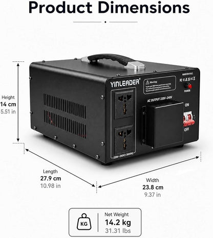 Yinleader 6000W PRO Step Up Transformer, Hardwire Connection Only AC 110-120V to 220-240V High Capacity Voltage Converter, Circuit Breaker Safe Protection for EV Charging(excludes Cable)