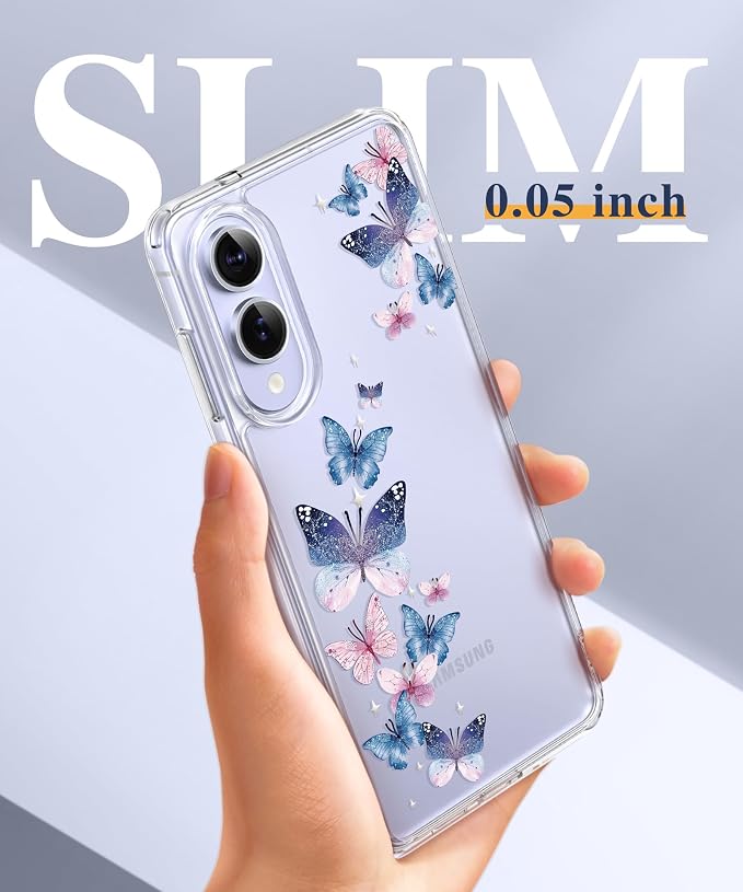 GVIEWIN for Samsung Galaxy S25 Edge Case, Clear Floral Shockproof Protective Women Phone Case, Non-Yellowing, Screen&Camera Lens Protector for Galaxy S25 Edge 6.7",Colorful Butterfly