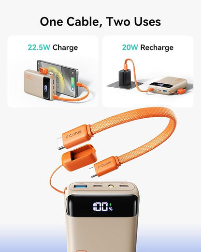 INIU Portable Charger, Smallest 22.5W 20000mAh USB C in & Out Power Bank Fast Charging, PD 3.0+QC 4.0 LED Display Phone Battery Pack Compatible with iPhone 17 16 15 14 Pro Samsung S24 Google, Beige
