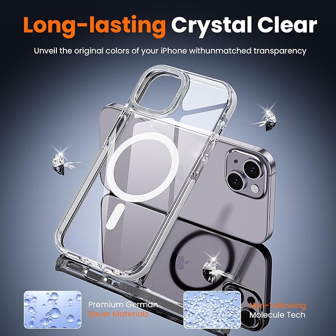 3 in 1 for iPhone 14 Case Clear with MagSafe, Yellowing-Resistant Acrylic Back, Shockproof Guard Corners, Military-Grade Protection for iPhone 14 Phone Case 6.1 inch Clear Bumper