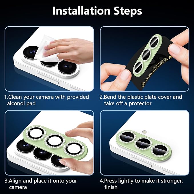 for Samsung Galaxy S26 Plus Camera Lens Protector, Electroplated Matte Back with 9H Tempered Glass Lens Protector, [Strong Adsorption] [Case-Friendly] Metal Ring HD Lens Cover, Green Diamond