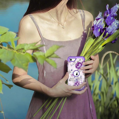 Hocase for iPhone SE 2022/2020 Case, Heavy Duty Shockproof Protection Hard Plastic+Silicone Rubber Hybrid Protective Case for iPhone SE 3rd/2nd Generation (4.7") - Lavender Flowers