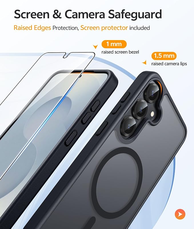 FNTCASE for Samsung Galaxy S25/S24 Plus Case, Fit Magsafe, Screen Protector | Translucent Matte Magnetic Back, 14FT Military Grade Drop Protection, Shockproof Protective Phone Cover, Black