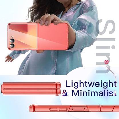 JETech Clear Case for Samsung Galaxy Z Flip 7, Coralred | Crystal Clear Back, Hard PC Construction, Slim Fit, Shockproof Protection
