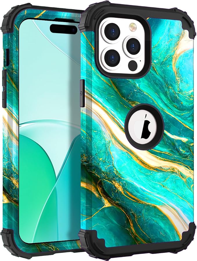 Hocase for iPhone 14 Pro Max Case, Heavy Duty Shockproof Protection Soft Silicone Rubber+Hard Plastic Bumpers Hybrid Protective Case for iPhone 14 Pro Max 2022 - Emerald Green