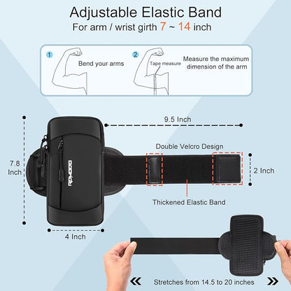 Phone Holder for Running, Large Capacity Arm Band for Phone for Running Walking, Lightweight Armband Cell Phone Holder for iPhone 13 14 15 16 Samsung Galaxy S24 S23 Ultra Under 7.5 Inch (Black)