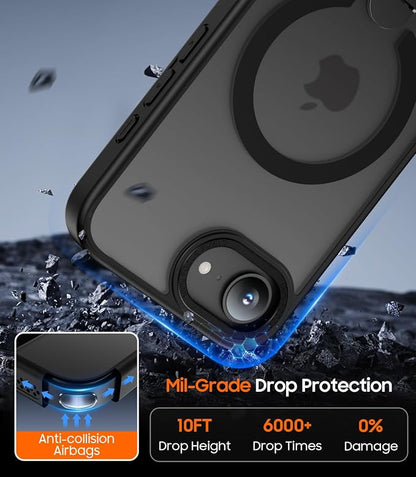 for iPhone 16e Case with Stand, Fit for MagSafe, Slim Translucent Matte Military-Grade Drop Protection Magnetic Kickstand Phone Cover, Black