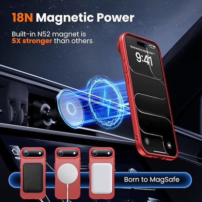 3 in 1 for iPhone Air Case Matte Red,Fits MagSafe, Screen Protector*1 Camera Lens Protector*1,Matte Skin Feeling Back, Cover Military-Grade Protection