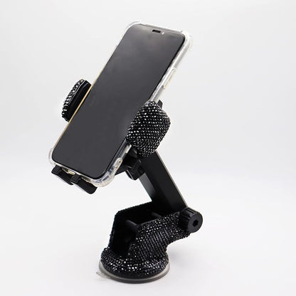 LYCARESUN Bling Car Phone Mount Holder,Shiny Crystal Rhinestone Phone Stand for Women and Girls, Car Accessories for Windshield Dashboard,Compatible with Most Cellphones (Black)