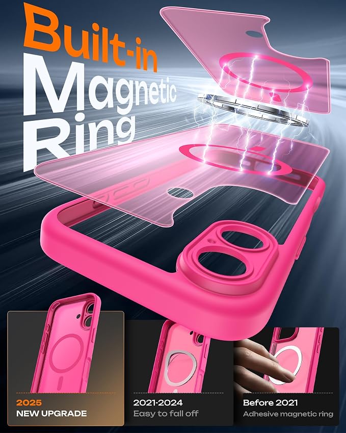 TOCOL for Phone 17 Case, Compatible with Magsafe Charger, Full Camera Protection, Drop Protection, Translucent Matte Phone Case for Phone 17 6.3 inch (Hot Pink)