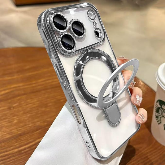 for iPhone 17 Pro Case Magnetic Stand,[Compatible with Magsafe] [Military Protection][Camera Lens Protector] Phone Case Cover for iPhone 17 Pro 6.3" - Silver