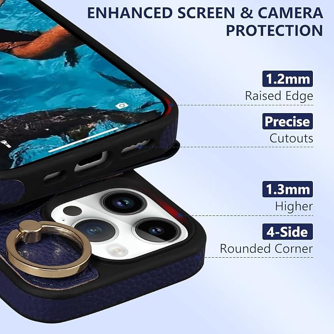 Keallce Wallet Case for iPhone 16 Pro Max 6.9'', Flip Case with Card Slots, Ring Holder Kickstand, PU Leather Protective Folio Cover for Women, Navyblue