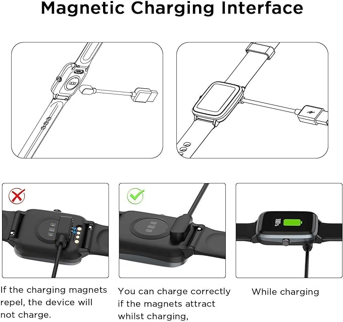 Compatible with COOSPO HW807 Heart Rate Armband Charger, 2 Pin Magnetic USB Replacement Charging Compatible with COOSPO Heart Rate Monitor Armband HW706 / HW807 /HW702 (2 Pack-Black+Black)