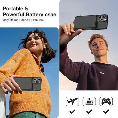 GIN FOXI Battery Case for iPhone 16 Pro Max,Charging Case Charger 8500mAh Rechargeable Case Ultra-Slim Lightweight 15W Fast Battery Pack Anti-Fall TPU Juice Box for 16 Pro Max (6.9 inch) Black
