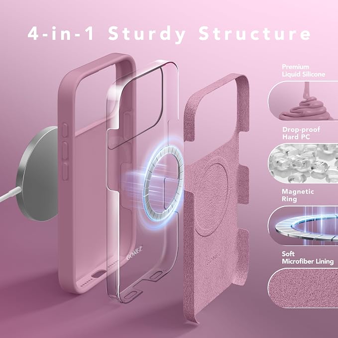 GONEZ Magnetic for iPhone 17 Pro Max Case, Compatible with MagSafe, [Screen Protector + Camera Lens Protector], Liquid Silicone Anti-Scratch Shockproof Protective Phone Case 6.9 inch, Blackcurrant