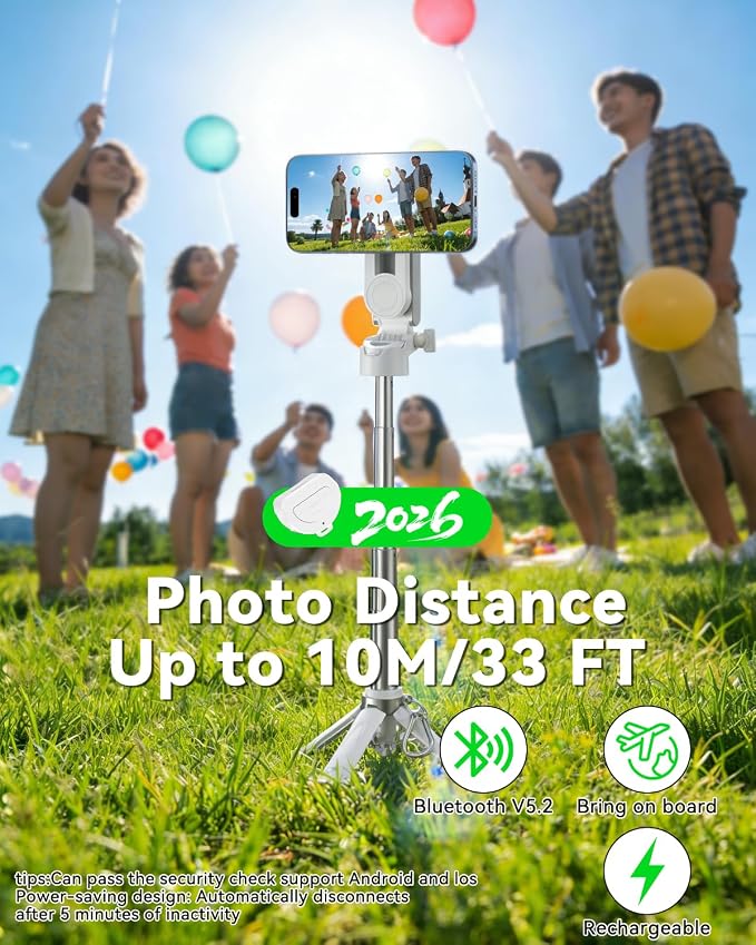 CloudValley Magnetic 4-in-1 Multifunctional Selfie Stick Tripod, Mini Portable Pocket Phone Stand with Detachable Remote, Compatible with MagSafe, for iPhone/Android, Travel Vlog, Live Stream, White