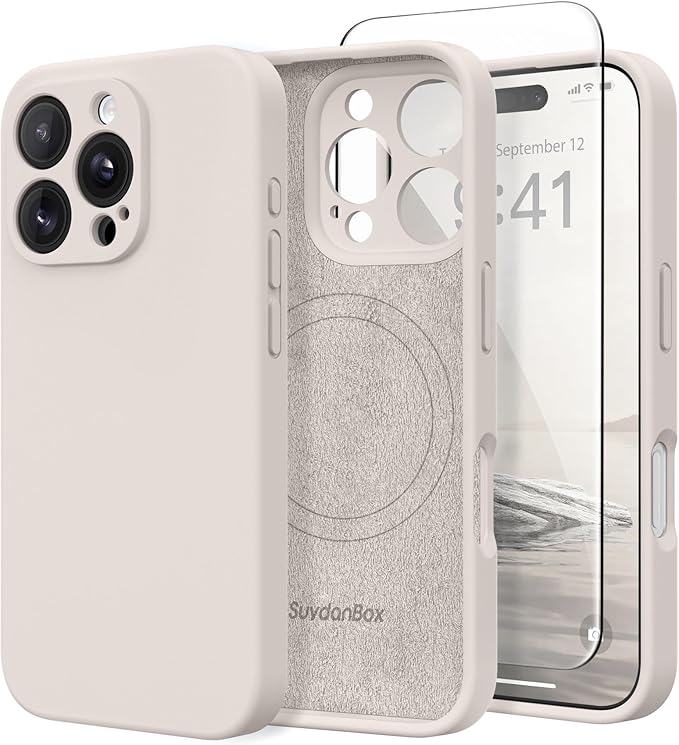 Magnetic for iPhone 16 Pro Case, Compatible with MagSafe, [Full Camera Protection][Screen Protector] Silicone Shockproof Protective Phone Case for iPhone 16 Pro 6.3", Stone