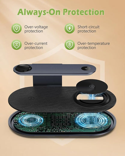 KeeKit Wireless Charger, 4 in 1 Wireless Charging Station with Dimmer Night Light, Fast Charging Dock for iPhone, iWatch, AirPods, Lamp Charging Station for Bedroom, Desk, Office