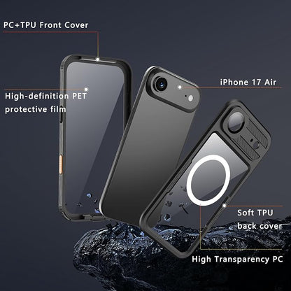GOLDJU Magnetic for iPhone Air Case-Waterproof, Built-in Screen & Camera Protector-IP68 Underwater Full Body 16FT Military Dropproof Shockproof Case for iPhone 17 Air 6.5''- Black