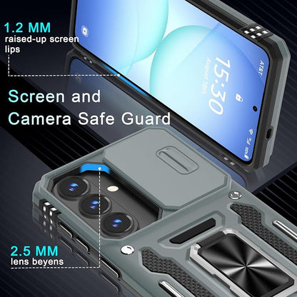 DEERLAMN Case for Samsung Galaxy S26 6.3-Inch with Slide Camera Cover+Screen Protector(1 Pack), Rotated Ring Kickstand Military Grade Shockproof Protective Cover-Grey