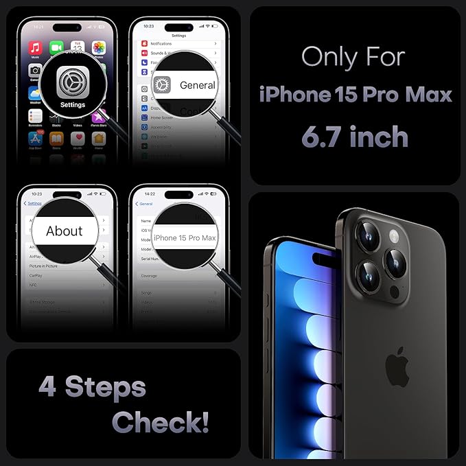 TOCOL Magnetic for iPhone 15 Pro Max Case, Upgraded Full Camera Protection, Compatible with Magsafe, Drop Protection, Translucent Matte Back Bumper Phone Cover 6.7-Inch（Black）