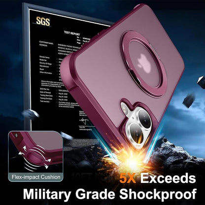 360° Magnetic Swivel Ring for iPhone 17 case, Built-in Metal Stand and Ring Holder, Magsafe Compatible, Military Grade Protection, Shock and Vibration Resistant - Wine Red