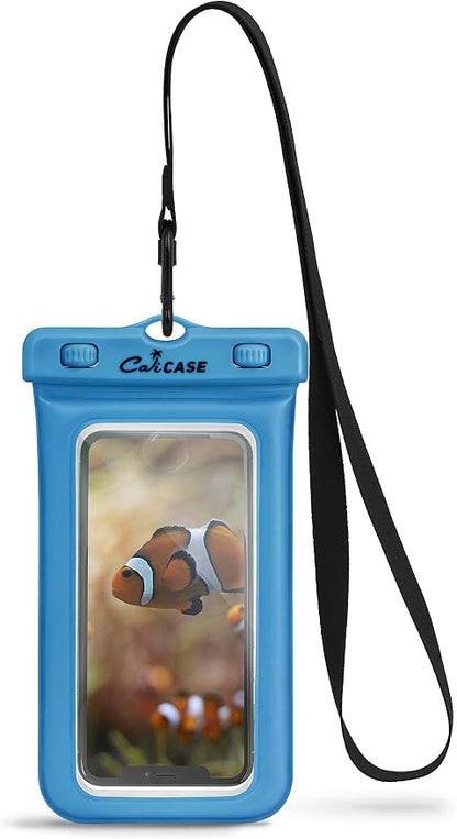 CaliCase Universal Waterproof Floating Phone Pouch - IPX8 Waterproof Floating Phone Case with Lanyard for iPhone X-15/ S20-S24/ Pixel 4-8 - Blue