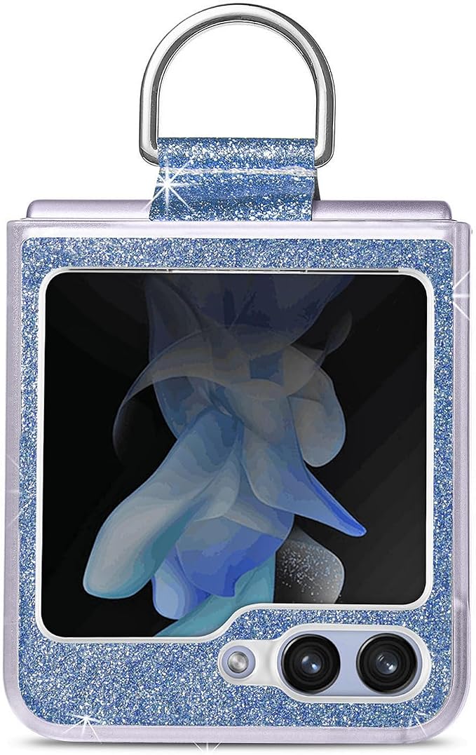 Bling Glitter Case for Samsung Galaxy Z Flip 6 with Ring Holder,Women Girls Cute Phone Case Non Slip Ultra Slim TPU Bumper Shockproof Protective Case for Galaxy Z Flip 6 5G 2024,Blue