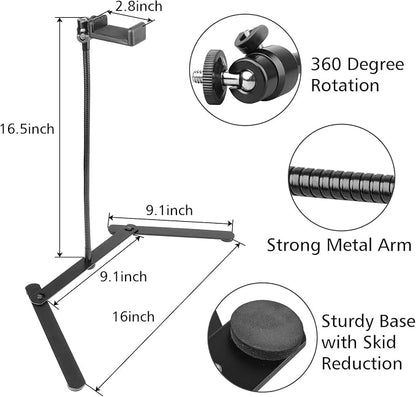 Photo Copy Pico Projector Stand,Chromlives Overhead Tripod Video Stand for Phone,Adjustable Tabletop Overhead Phone Mount,Gooseneck Mini Tripod Stand for Teaching Streaming Baking Crafting