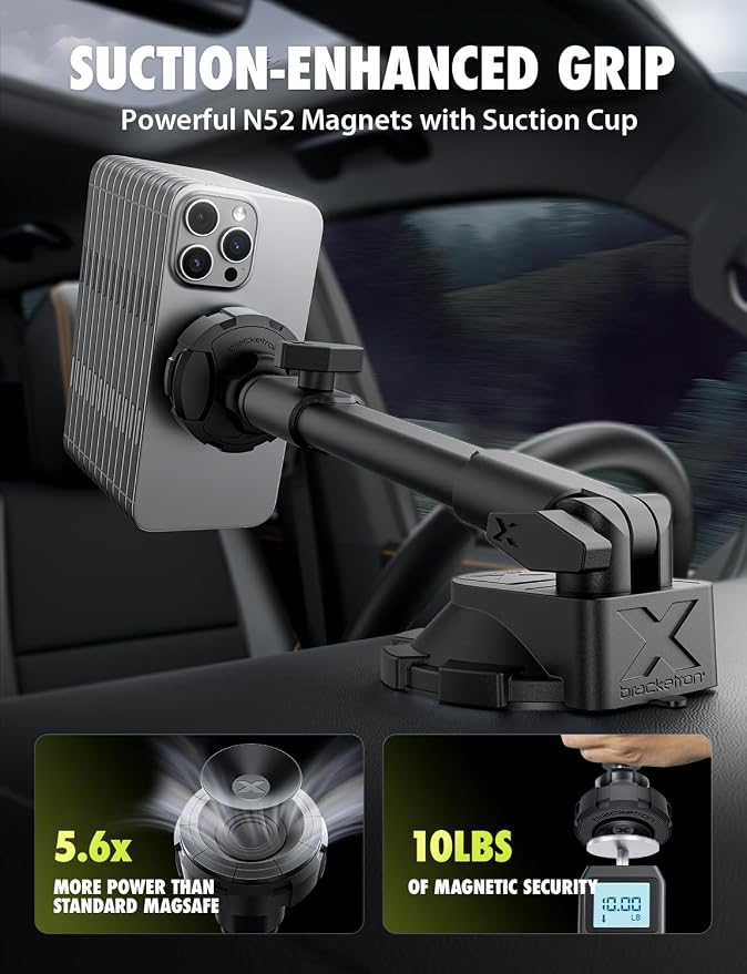 Bracketron MagAlign X Pro - Magsafe Car Phone Mount for Truck with Extended Reach Arm for Dashboard & Windshield - Magnetic Phone Holders for Your Car for iPhone 17 Pro Max 16 15 14 13 12 Plus