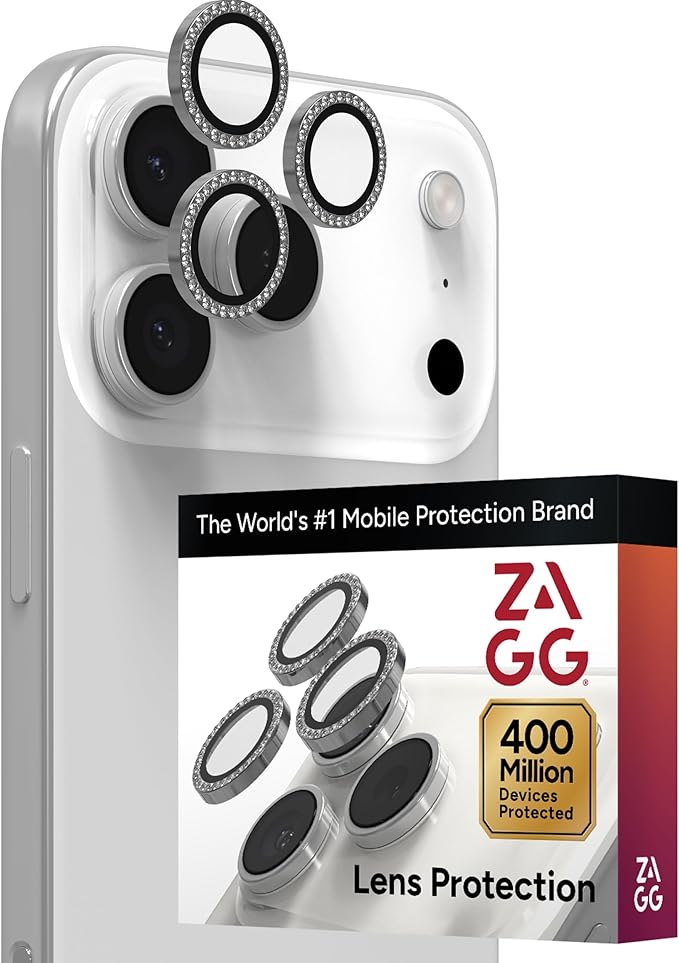 ZAGG iPhone Camera Lens Protector for iPhone 17/16/15 Pro and Pro Max Models - Diamond, Camera Ring, Maximum Impact & Scratch Protection, Anti-Reflective Technology, Smudge-Resistant, Glass Elite