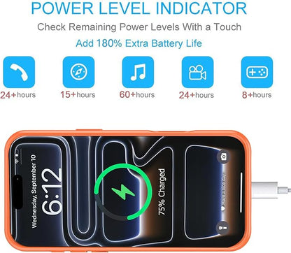 Battery Case for iPhone 17 Pro, 10000mAh Protective Charging Case with Wireless Charging Compatible with iPhone 17 Pro (6.3 inch) Rechargeable Extended Battery Pack Charger Case with Carplay (Orange)