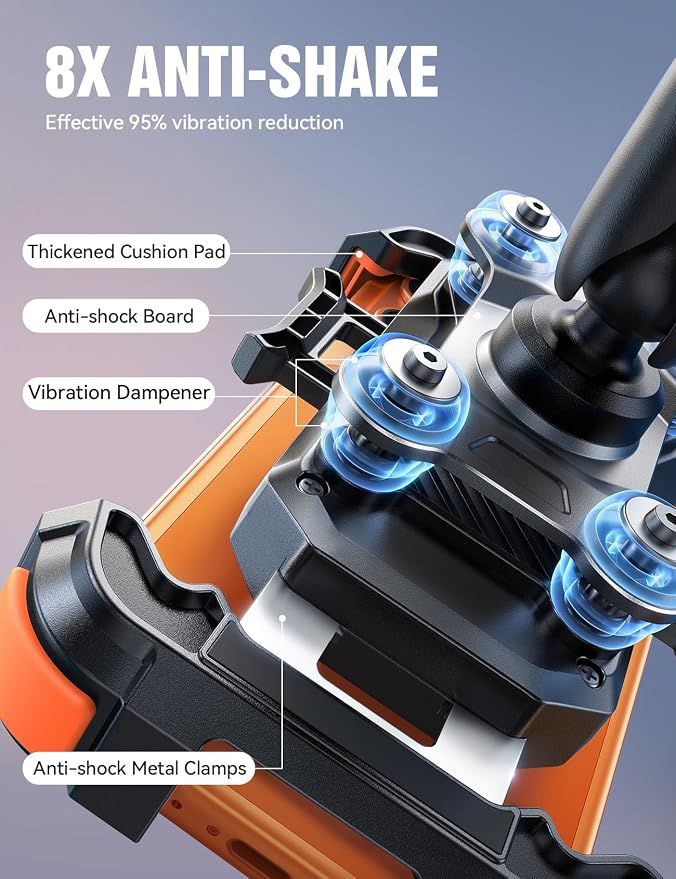 JOYROOM Motorcycle Phone Mount Holder - [Dual Vibration Dampener] 150mph Anti-Shock Phone Holder for Motorcycle [Metal Adjustment Arm] Bicycle Bike Phone Holder Mount for 4.7-7" Cell Phones, Orange