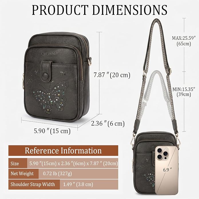 KITEVIUN Crossbody Bags for Women Leather Crossbody Purse Small Shoulder Phone Purse with Adjustable Strap & RFID Card Slots