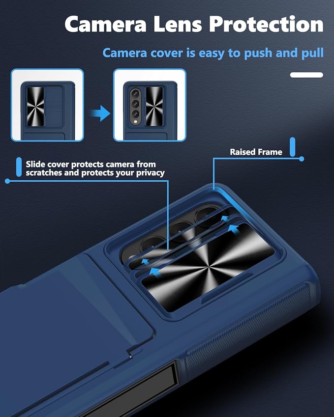 Viaotaily Kickstand Designed for Galaxy Z Fold 4 Case, Built-in Card Holder & Camera Cover & Hinge Protection, Upgrade Shockproof Durable Wallet Rugged Phone Case for Galaxy Z Fold4 2022,Blue
