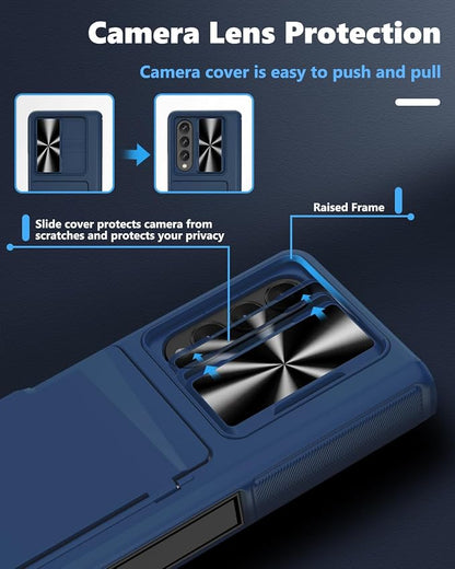 Viaotaily Kickstand Designed for Galaxy Z Fold 4 Case, Built-in Card Holder & Camera Cover & Hinge Protection, Upgrade Shockproof Durable Wallet Rugged Phone Case for Galaxy Z Fold4 2022,Blue