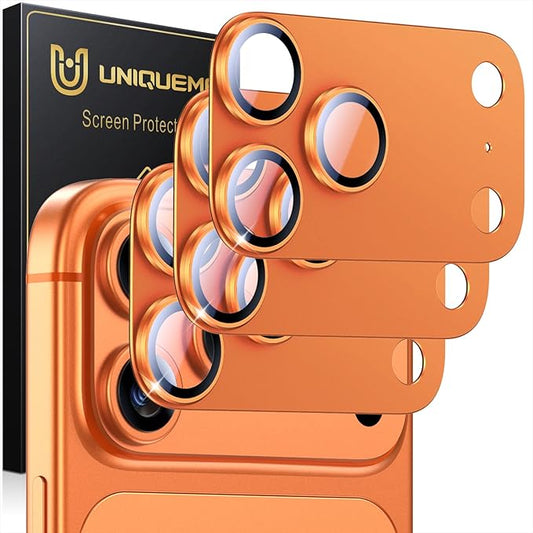 UniqueMe for 3 Pack iPhone 17 Pro Camera Lens Protector - [Drop Protection] [Case Friendly] 9H Tempered Glass Camera Cover Screen [Update New Version] - All Orange